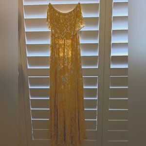 Yellow Patterned sleeveless Maxi Dress